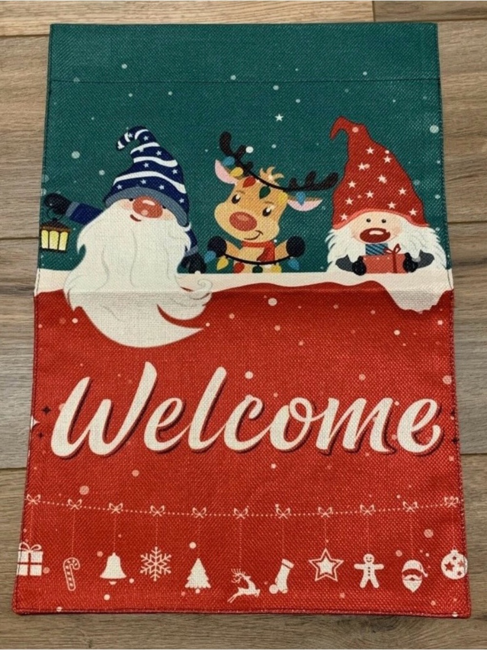 Holiday 'Welcome' Garden Flag with Santa and Reindeer
